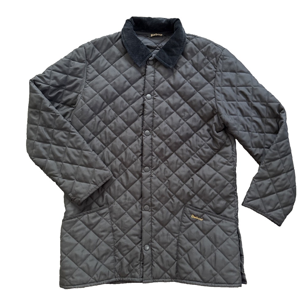 Barbour New Eskdale Jacket Men M Black Quilted Corduroy Collar Snap Field Coat